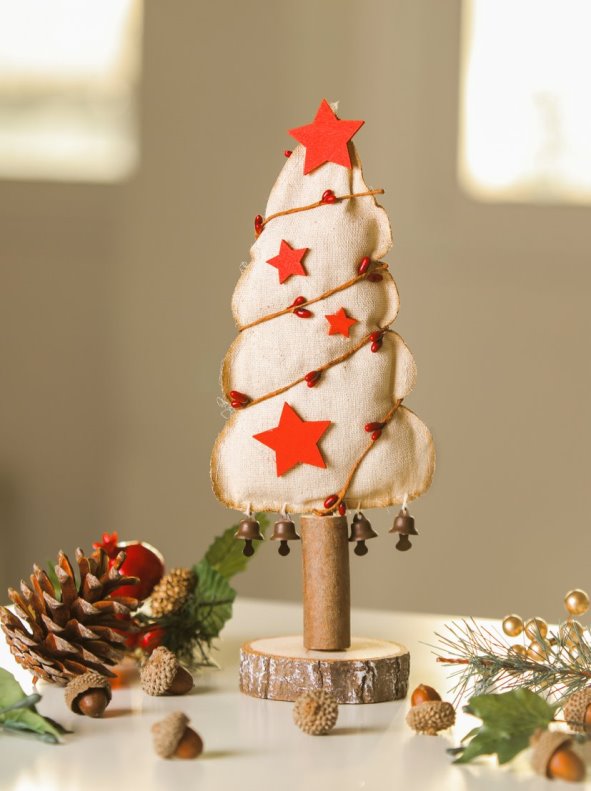 Árvore de Natal decorativa de tela e madeira - Venca - 009094