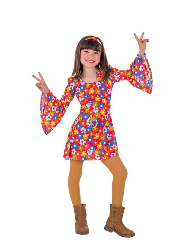Disfraz de Hippie Años 70 con Flores para niña - Venca - MKP000030712